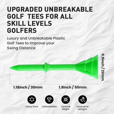 Golf Tees Plastic 3 1/4 Inch Upgrade Unbreakable Bulk Value 30/50 Pack Reduce Friction Side Spin Durable Stable 83Mm Long Tee for Golfer Practice