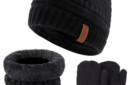3Pcs Kids Winter Beanie Hat Scarf Gloves Set for 2-6-10-14 Years Old Boys Girls, Knit Thick Warm Fleece Lined Thermal Sets