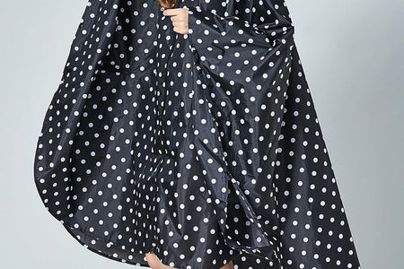 Womens Rain Poncho Stylish Polyester Waterproof Raincoat Free Size with Hood Zipper Various Colors Styles