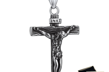 Cross Necklaces for Men Stainless Steel INRI Crucifix Pendant Necklace Jesus Piece Christian Religious Birthday Easter Basket Stuffers Jewelry Gifts Him Son