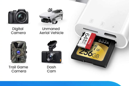 Lector De Tarjetas SD Para Iphone Ipad, Cámara De Juego Trail Micro SD Lector De Tarjetas, Cámaras Réflex Lector De Tarjetas SD Con Doble Ranura, Adaptador De Tarjeta De Memoria Para Fotografía, Plug and Play