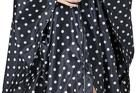 Womens Rain Poncho Stylish Polyester Waterproof Raincoat Free Size with Hood Zipper Various Colors Styles