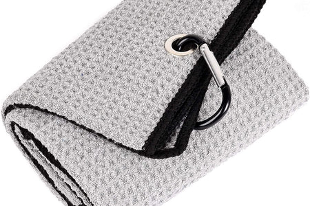 Tri-Fold Golf Towel | Premium Microfiber Fabric | Waffle Pattern | Heavy Duty Carabiner Clip | 14 Color Options