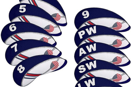 Golf Iron Head Covers 10Pcs Neoprene USA Flag Golf Club Protector Multi Color Golf Club Protector (Blue)
